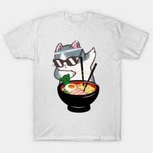 Funny Crazy Foodie Food Lover Noodle Ramen Cat T-Shirt